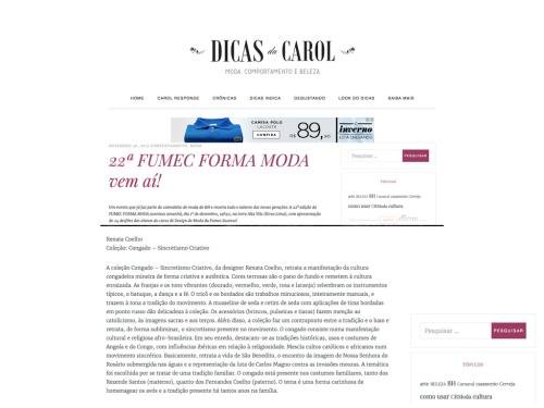 Divulgação site “Dicas da Carol”